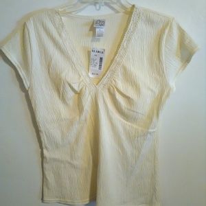 Vintage Fashion Bug Cream Colored Top w Crochet Neckline, Size XL, NWT